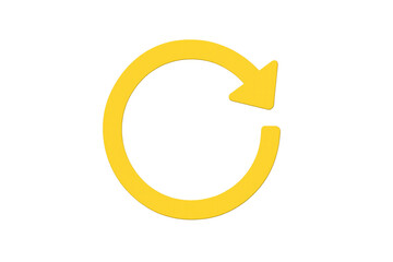 Yellow refresh arrow icon for reloading web pages, updating content, or cycling through options, transparent background