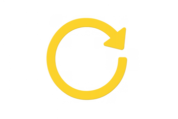 Yellow refresh arrow icon for reloading web pages, updating content, or cycling through options, transparent background