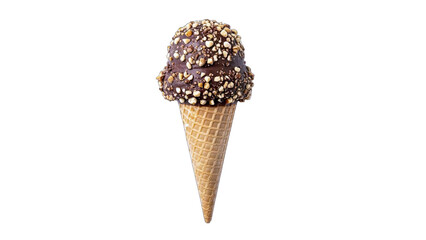 Chocolate Nut Ice Cream Cone Isolated on White