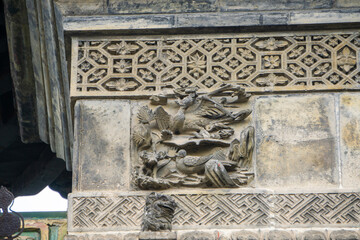 The exquisite brick carvings on the flower Theatre archway in Bozhou City, Anhui Province, China. The Flower Theatre was first built in the Qing Dynasty.