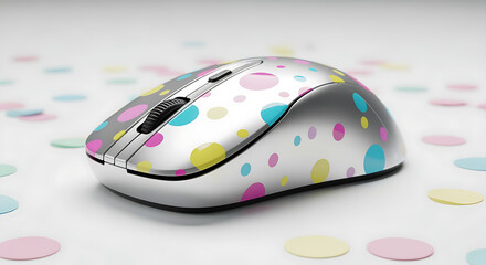 Polka Dot Computer Mouse on Confetti Background - Fun Tech Accessory