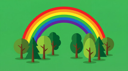 Naklejka premium Landscape of flat illustration with trees and rainbow. Environment and ecology concept