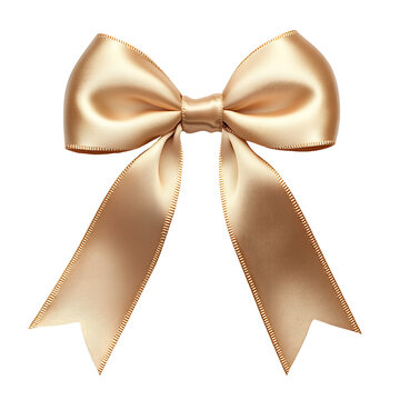 Champagne satin gift bow for holiday packaging and branding isolated on transparent background