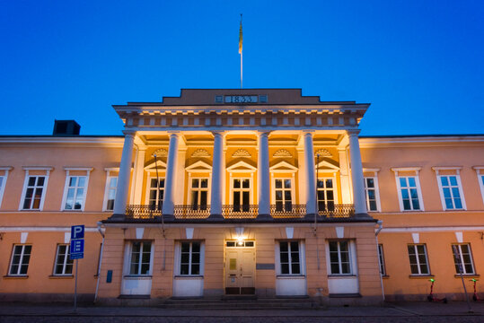 Night view of &Aring;bo Akademi University in Turku, Finland