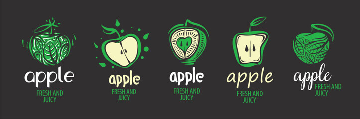 A set of vector hand-drawn apple logos