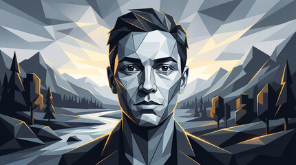 Surrealist and conceptual art illustration. Cubism art