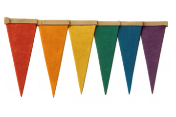 Rainbow pride felt flags forming a colorful pennant banner for celebration, party, and event decoration