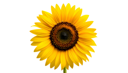 Close-up of a vibrant sunflower, its bright yellow petals radiating from a dark brown center