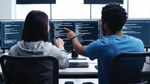 A time-lapse of two developers pair-programming, showing high-speed collaborative coding and teamwork
