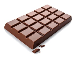 Fototapeta premium Delicious Milk Chocolate Bar with Small Broken Pieces on White Background.