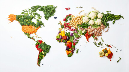 Planisphere formed by vegetables. Healthy food concept. World Vegan Day