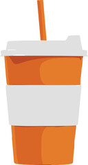 Vector illustration of an orange takeaway drink cup with lid, sleeve, and straw, perfect for coffee, beverages, and cafe design themes.