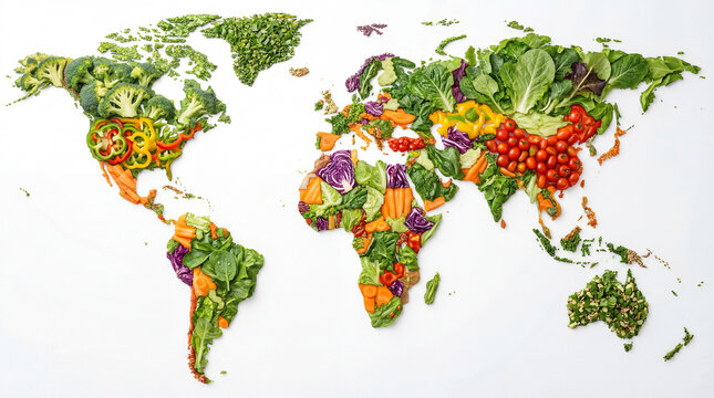 Planisphere formed by vegetables. Healthy food concept. World Vegan Day