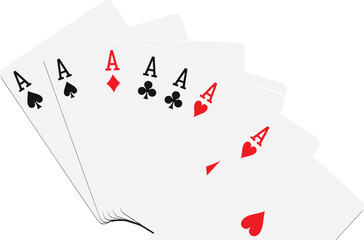 Vector illustration of fanned playing cards showing all four aces, perfect for casino, gambling, poker, and card game design themes.