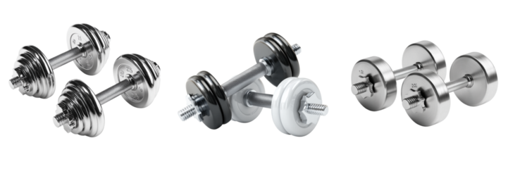 Set of Neatly stacked dumbbells transparent png background. Ai generated