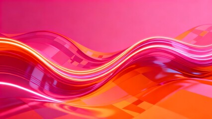 Abstract background with pink and orange waves and glowing lines for modern design projects
