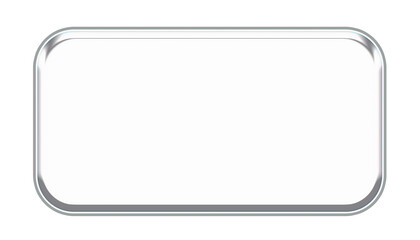Blank metallic white rounded rectangle button PNG with shiny chrome border