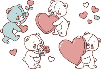 Sweet bears with hearts, symbolizing love, friendship, romance.