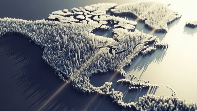 Digital 3d map of north america, abstract data blocks visualizing statistics. - Powered by Adobe