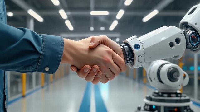 ロボットと握手をするビジネスシーン