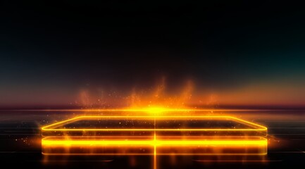 Black background with a yellow square in the middle. The square is lit up and has a fiery glow