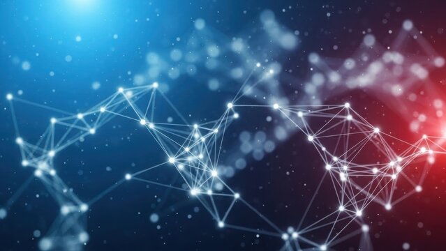 Abstract glowing plexus network connection on red and blue gradient background - Powered by Adobe