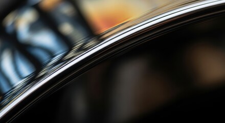Abstract reflection captured across a curved, polished metallic surface at close range