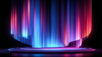 Fototapeta premium Colorful, neon light display with a blue and red stripe. The display is in a dark room