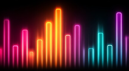 Colorful, neon-lit image of a series of lines in various colors. Concept of energy and excitement