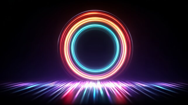 Glowing circle with red, blue and green lights. The circle is surrounded by a dark background - Powered by Adobe