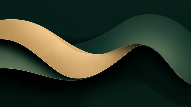Green and gold wave with a black background. The wave is made of paper and has a shiny, metallic look - Powered by Adobe