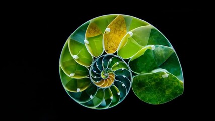 Abstract illustration of a green spiral shape against black background - Powered by Adobe