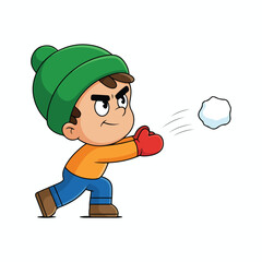 Playful Child in Winter Gear Throwing a Snowball