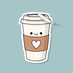 Illustration of a Cartoon Coffee Cup with Heart Sleeve