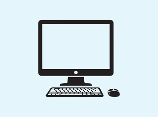Fototapeta premium Black minimalist silhouette of monitor keyboard and mouse positioned on a desk 