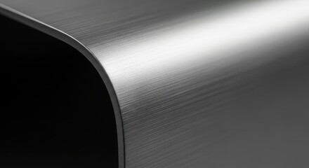 Curved metallic surface displays fine linear brushing texture under bright illumination