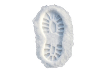 Fototapeta premium Boot footprint creating a distinct impression in fresh snow, leaving a track on transparent background, winter concept