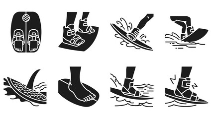 Silhouette wakeboarding icons set with riders and boards in action