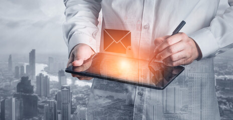 Concept of email security and cybersecurity for confidential communication. Message encryption ensures data privacy and protection from unauthorized access, spam, or phishing threats. Fermion