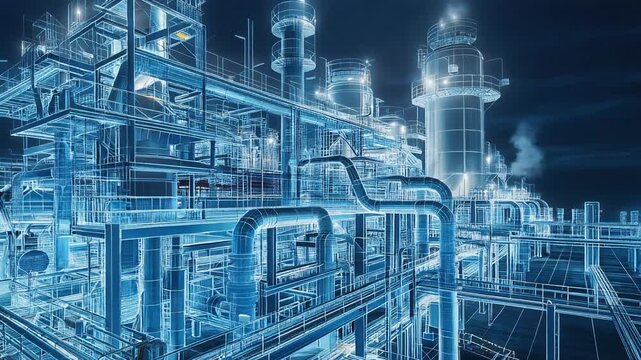 プラント設備が躍動的に流れるスピード感あふれる映像表現