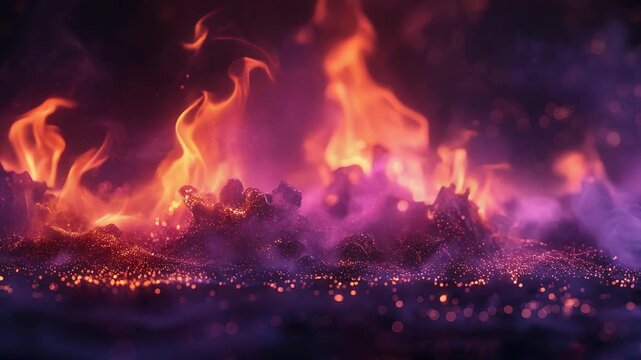 紫とピンクの炎が揺らめく幻想的で強烈な発光シーン