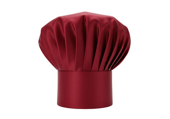 A professional chef's ruby red velvet hat with a white band, isolated on a transparent background. Concept of culinary excellence and professional gastronomy
