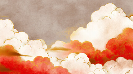 水墨調の紅白の雲・和風背景