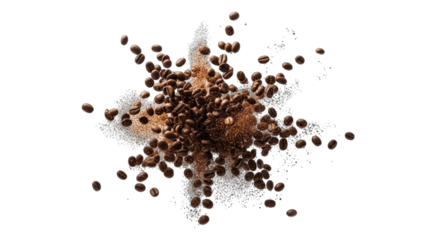 Coffee Beans Exploding on White Background