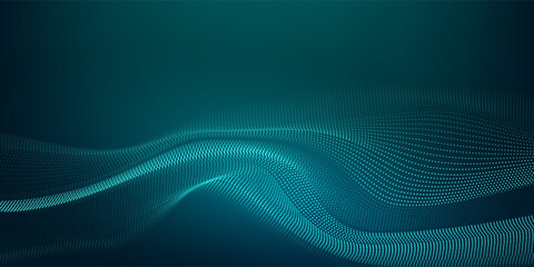 Dot green wave light screen gradient texture background. Abstract technology big data digital background. 3d rendering.