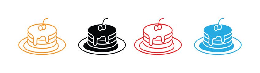 Pancake icons in outline and fill. vector illustration for ui.stacked pancake silhouette with syrup, fluffy pancakes with topping vector, breakfast pancake food icon.