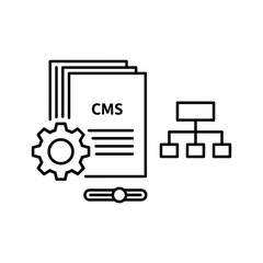 Content Management System (CMS) Concept with Documents, Gear, and Hierarchy Outline Icon