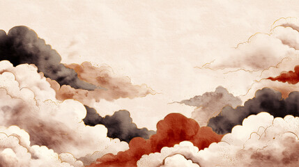 水墨調の紅白の雲・和風背景