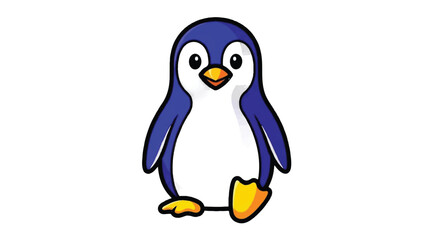 Obraz premium Cute cartoon penguin standing isolated on white background.