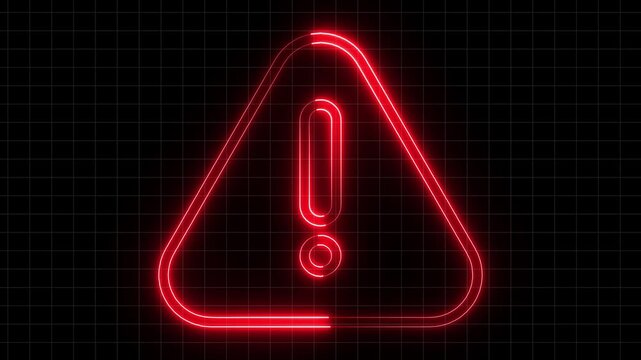 Animation of glowing neon Warning attention icon signal. protection, risk, safety, security, symbol, 